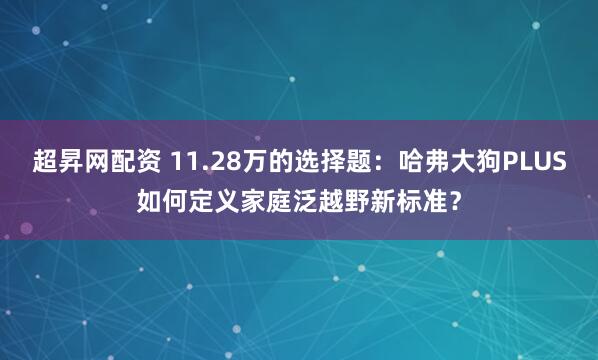 超昇网配资 11.28万的选择题：哈弗大狗PLUS如何定义家庭泛越野新标准？