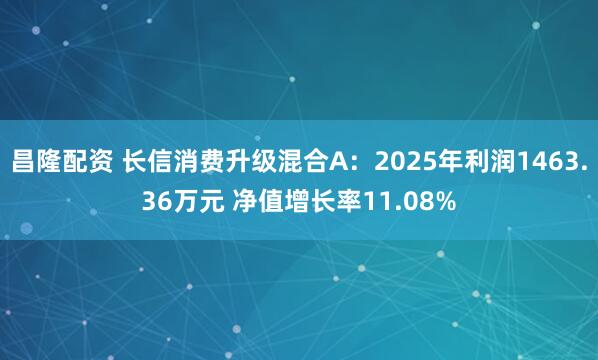 昌隆配资 长信消费升级混合A：2025年利润1463.36万元 净值增长率11.08%